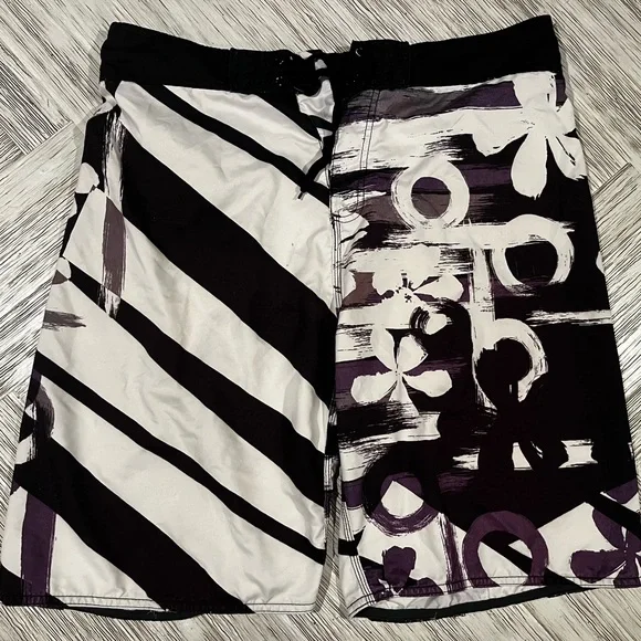 BurnsideBoard Shorts Black and Purple Graphic Swim Shorts - Picture 1 of 10